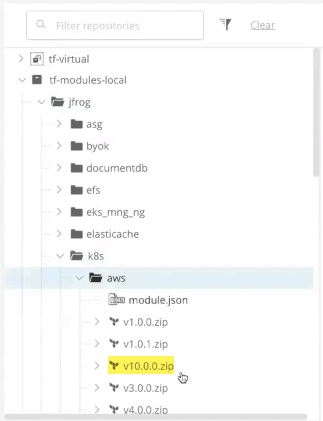 Viewing Terraform modules in Artifactory