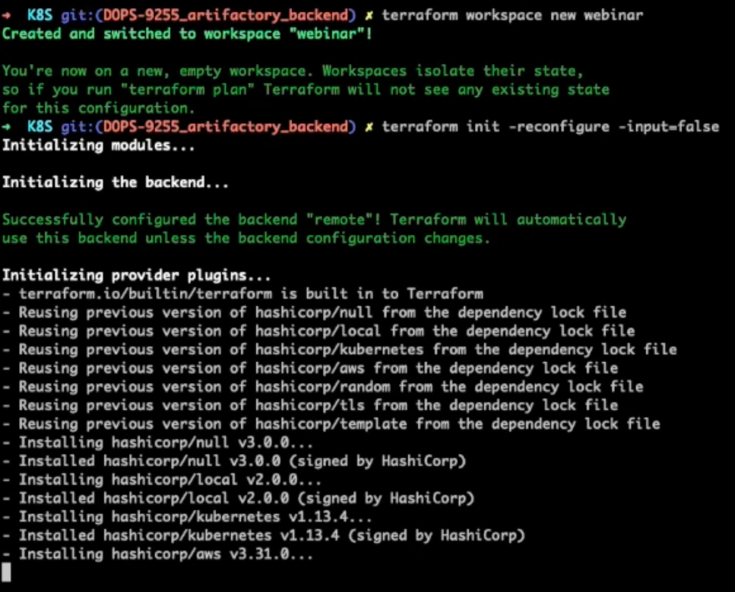 Create new workspace and run terraform init
