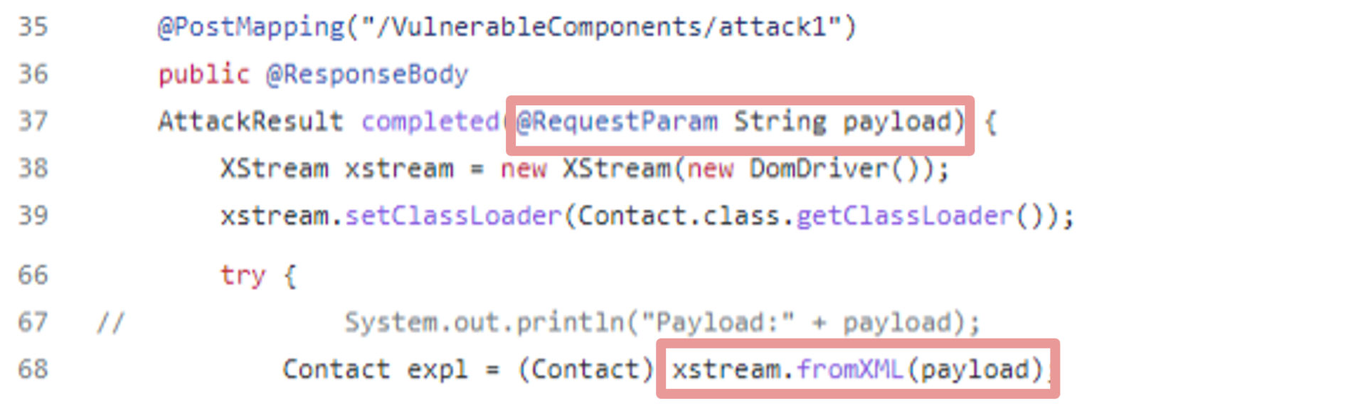 Vulnerable use of `fromXML()` in WebGoat, Github