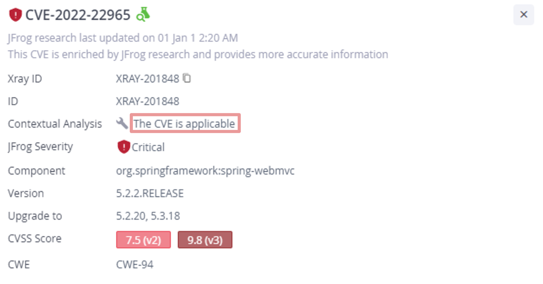 JFrog Xray Information for CVE-2022-22965