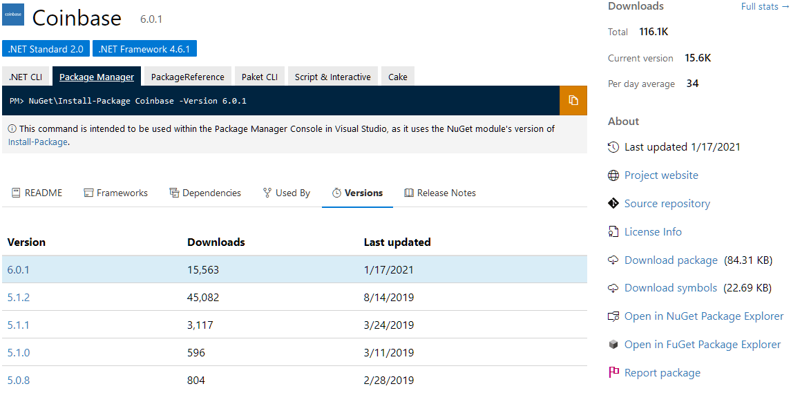 Legitimate package Coinbase’s page