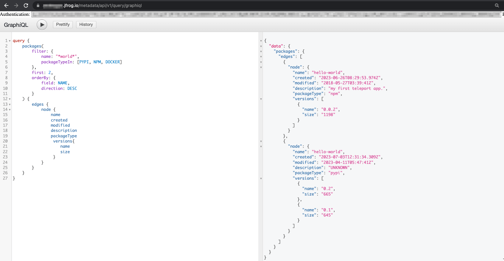GraphiQL Example query and output