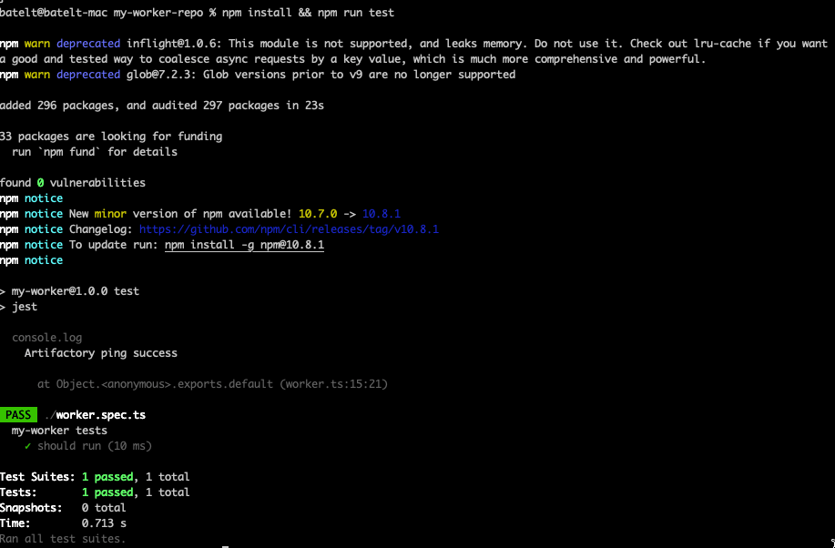Run your first test - example response
