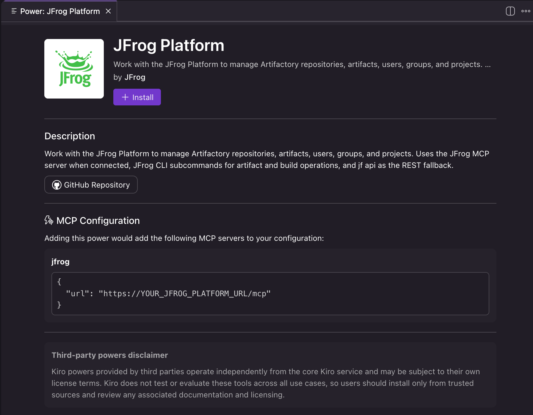 JFrog for Kiro - image1